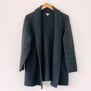 J. Jill Dark Gray Open Front Alpaca Blend Cardigan Sweater sz M Classic Boho